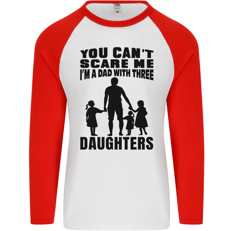 Dad With Three Daughters Funny Fathers Day Mens L/S Baseball T-Shirt White/Red