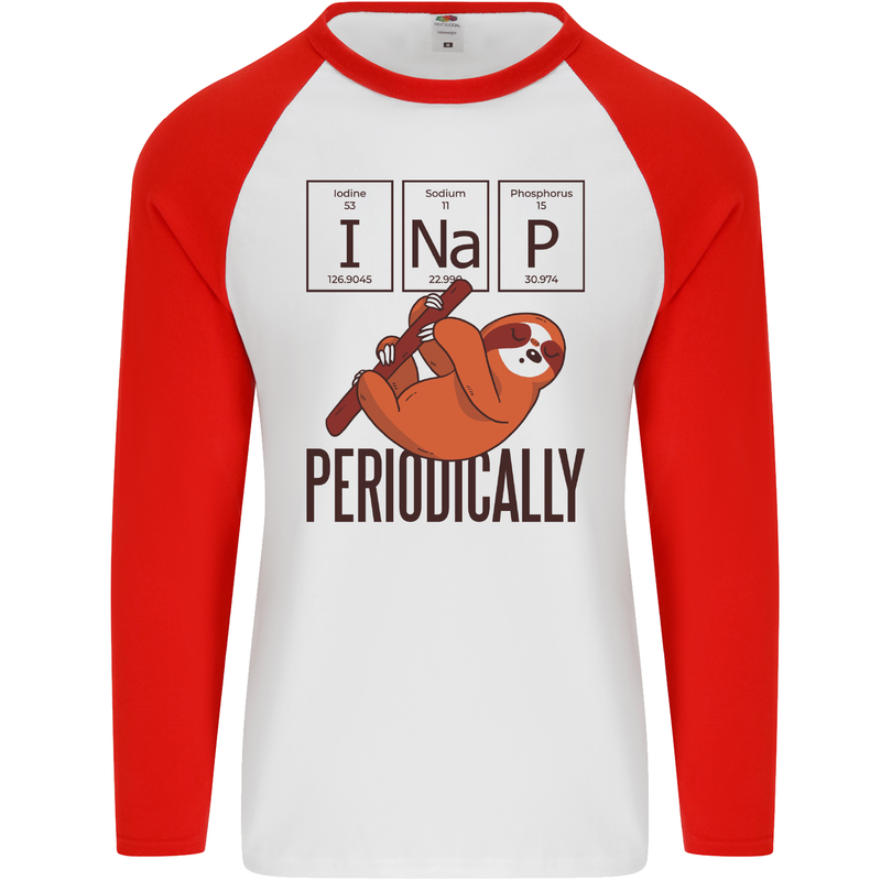 I Nap Funny Periodic Table Sloth Geek Sleep Mens L/S Baseball T-Shirt White/Red