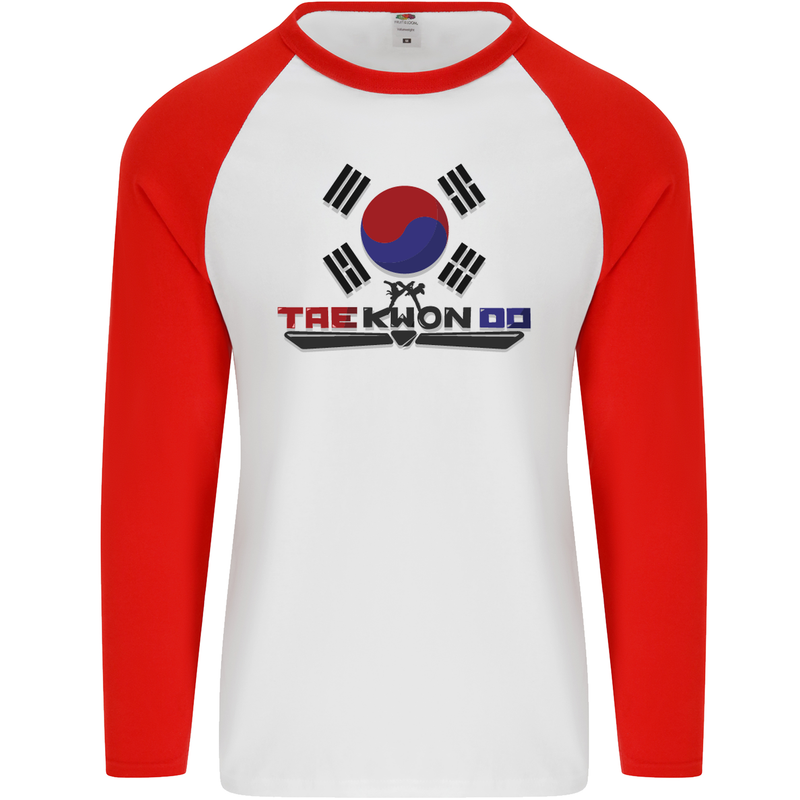 Taekwondo Fighter Mixed Martial Arts MMA Mens L/S Baseball T-Shirt White/Red