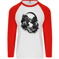 Headphones & Nature Music Trekking Hiking Mens L/S Baseball T-Shirt White/Red