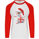 Christmas Great Britain UK Union Jack Flag Xmas Mens L/S Baseball T-Shirt White/Red