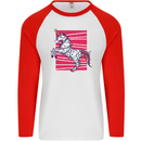 A Christmas Unicorn in Xmas Fairy Lights Mens L/S Baseball T-Shirt White/Red