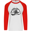 Viking Skull & Sword Thor Valhalla Mens L/S Baseball T-Shirt White/Red