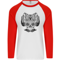 Owl Skull Ornathology Mens L/S Baseball T-Shirt White/Red