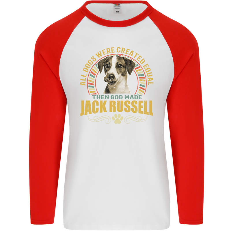 A Jack Russell Dog Mens L/S Baseball T-Shirt White/Red
