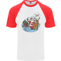 Rude Santa & Rudolf Christmas Funny Xmas Mens S/S Baseball T-Shirt White/Red