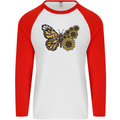 A Sunflower Butterfly Mens L/S Baseball T-Shirt White/Red