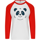 A Cute Panda Bear Face Mens L/S Baseball T-Shirt White/Red