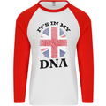 Britain Its in My DNA Funny Union Jack Flag Mens L/S Baseball T-Shirt White/Red