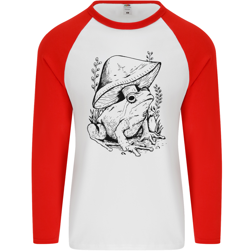 Wildlife Ecology a Frog and a Toadstool Mens L/S Baseball T-Shirt White/Red