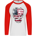 Gym Stars & Stripes American Flag Ripped Mens L/S Baseball T-Shirt White/Red