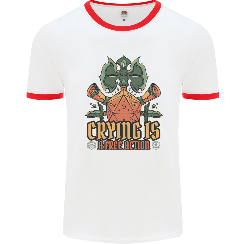 RPG Role Playing Games Crying Free Action Mens Ringer T-Shirt White/Red