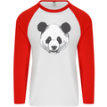 A Panda Bear Face Mens L/S Baseball T-Shirt White/Red