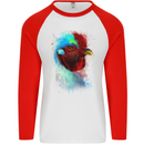 A Chicken Watercolour Mens L/S Baseball T-Shirt White/Red