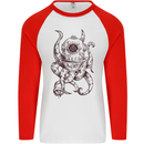 Steampunk Octopus Kraken Cthulhu Mens L/S Baseball T-Shirt White/Red