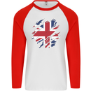 Torn British Flag Union Jack Britain Mens L/S Baseball T-Shirt White/Red