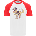 Pirate T-Rex Funny Dinosaur Mens S/S Baseball T-Shirt White/Red