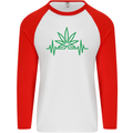 Weed Pulse Heart Cannabis Drugs ECG Mens L/S Baseball T-Shirt White/Red