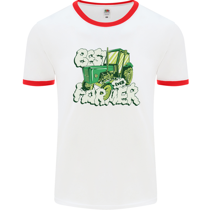 Best Farmer Ever Farming Fathers Day Mens Ringer T-Shirt White/Red