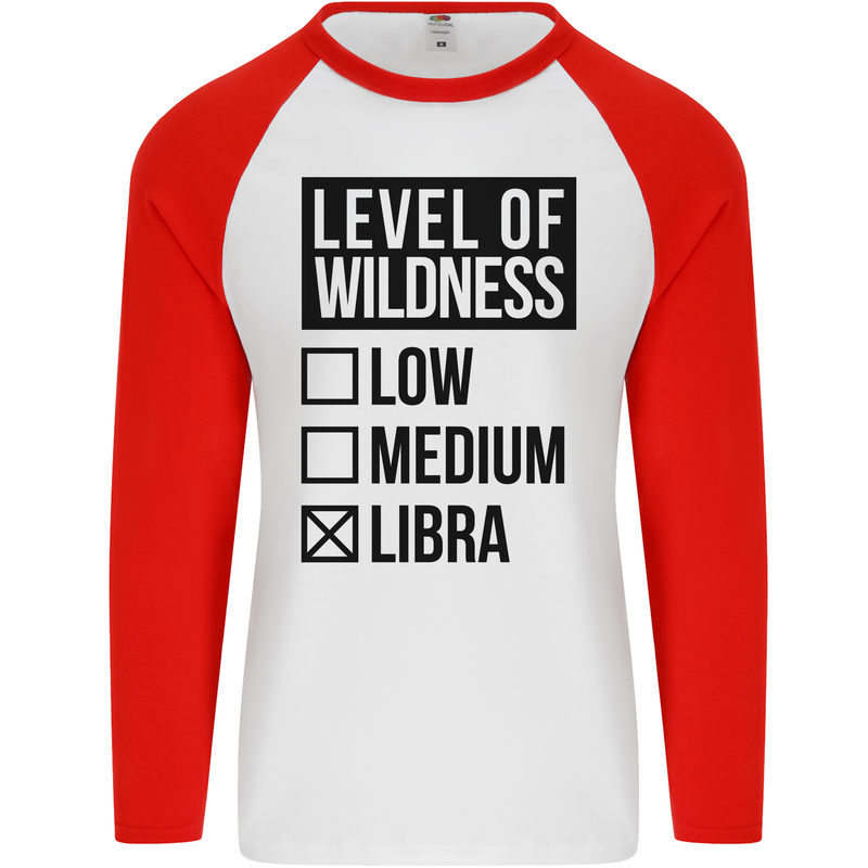Levels of Wildness Libra Mens L/S Baseball T-Shirt White/Red