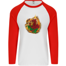 The Welsh Flag Fire Effect Wales Mens L/S Baseball T-Shirt White/Red