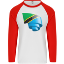 Curled Tanzania Flag Tanzanian Day Football Mens L/S Baseball T-Shirt White/Red