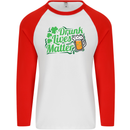 Drunk Lives Matter St. Patrick's Day Mens L/S Baseball T-Shirt White/Red