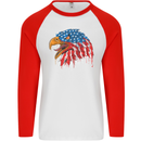 American Eagle USA Flag July 4th Mens L/S Baseball T-Shirt White/Red