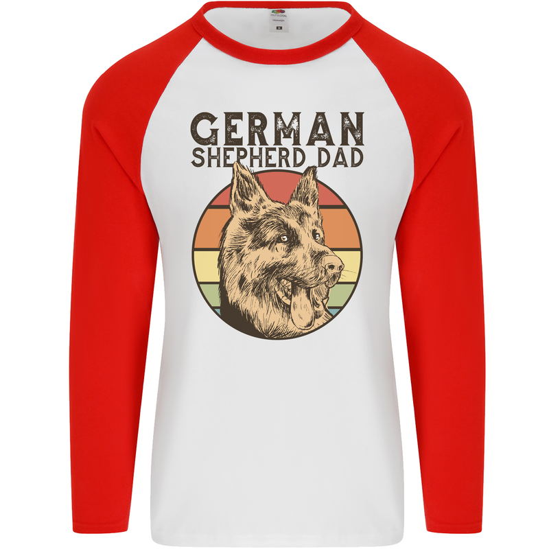 A German Shepherd Dog Dad Mens L/S Baseball T-Shirt White/Red