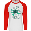 Climate Change Say No To Plastic Mens L/S Baseball T-Shirt White/Red