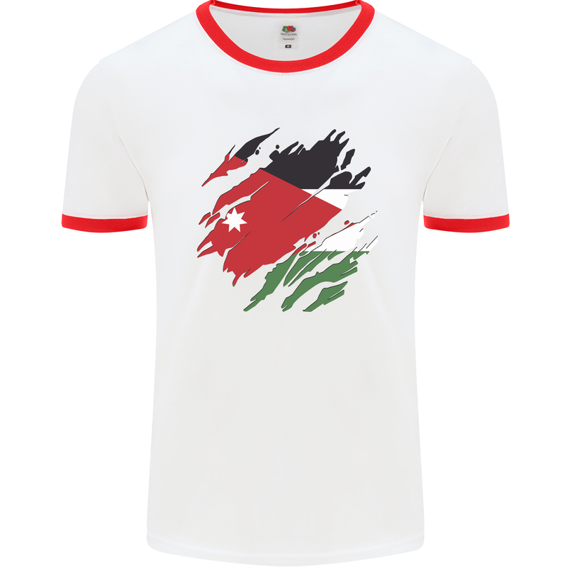 Torn Jordan Flag Jordanian Day Football Mens Ringer T-Shirt White/Red