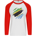 Torn Tanzania Flag Tanzanian Day Football Mens L/S Baseball T-Shirt White/Red