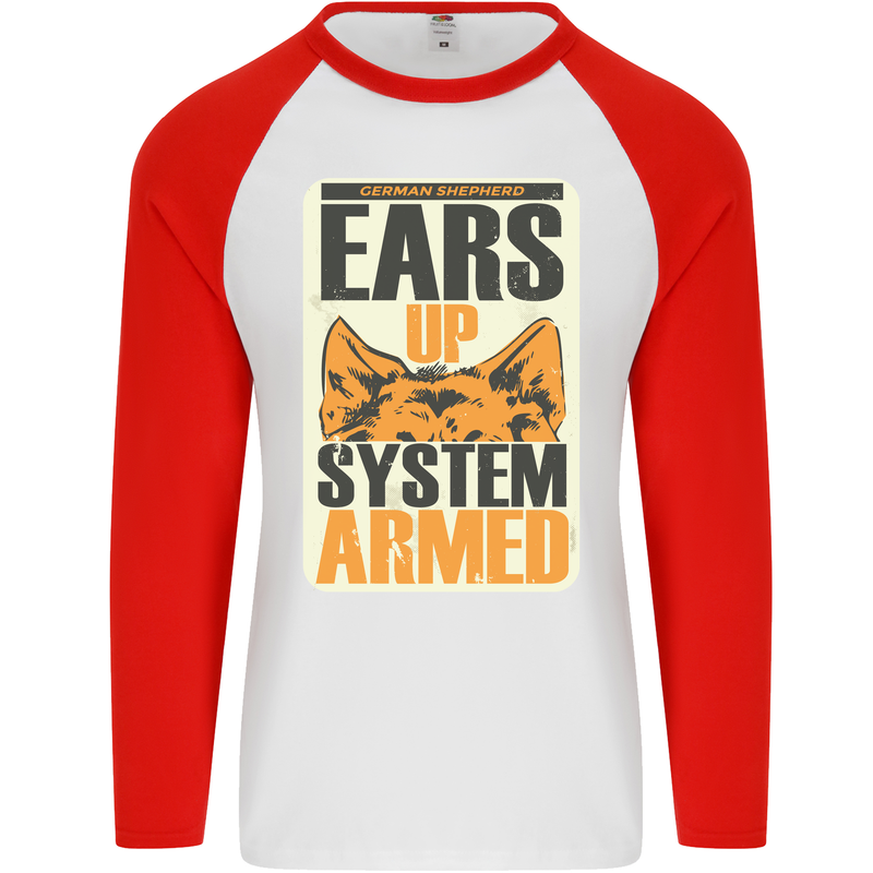 German Shepherd System Armed Mens L/S Baseball T-Shirt White/Red