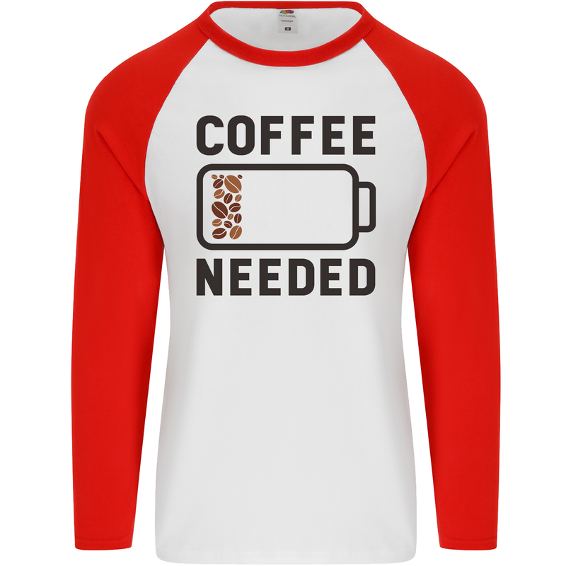 Coffee Needed Funny Addict Mens L/S Baseball T-Shirt White/Red