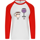 Coffee am Wine pm Funny Alcohol Prosecco Mens L/S Baseball T-Shirt White/Red