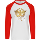 Gym Training Top Weightlifting SPQR Roman Mens L/S Baseball T-Shirt White/Red