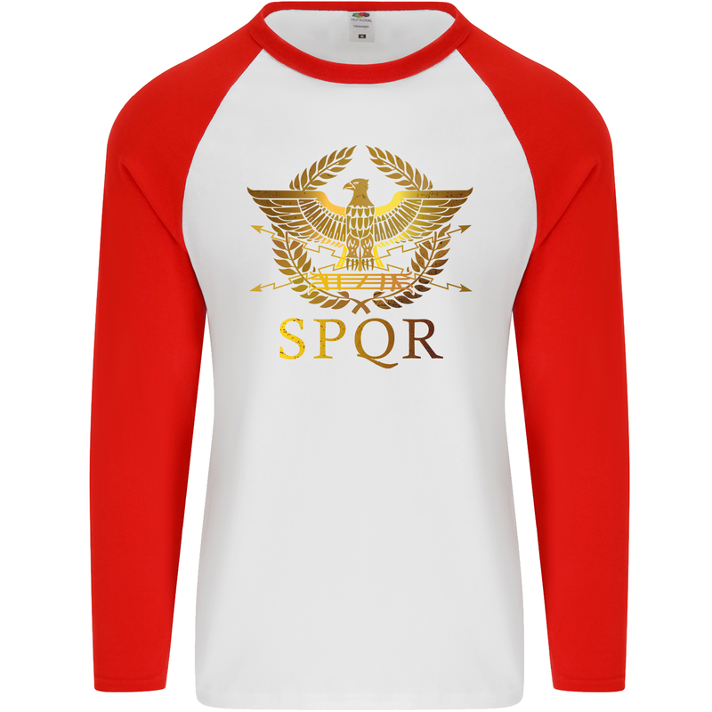 Gym Training Top Weightlifting SPQR Roman Mens L/S Baseball T-Shirt White/Red