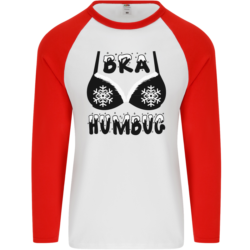 Bra Humbug Snowflake Funny Christmas Mens L/S Baseball T-Shirt White/Red
