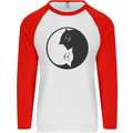 Yin Yang Cat Lover Funny Kitten Pet Mens L/S Baseball T-Shirt White/Red