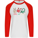 Peace Love Lizards Funny Gekko Iguana  Gecko Mens L/S Baseball T-Shirt White/Red
