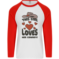 This Girl Loves Her Cowboy Mens L/S Baseball T-Shirt White/Red