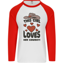 This Girl Loves Her Cowboy Mens L/S Baseball T-Shirt White/Red