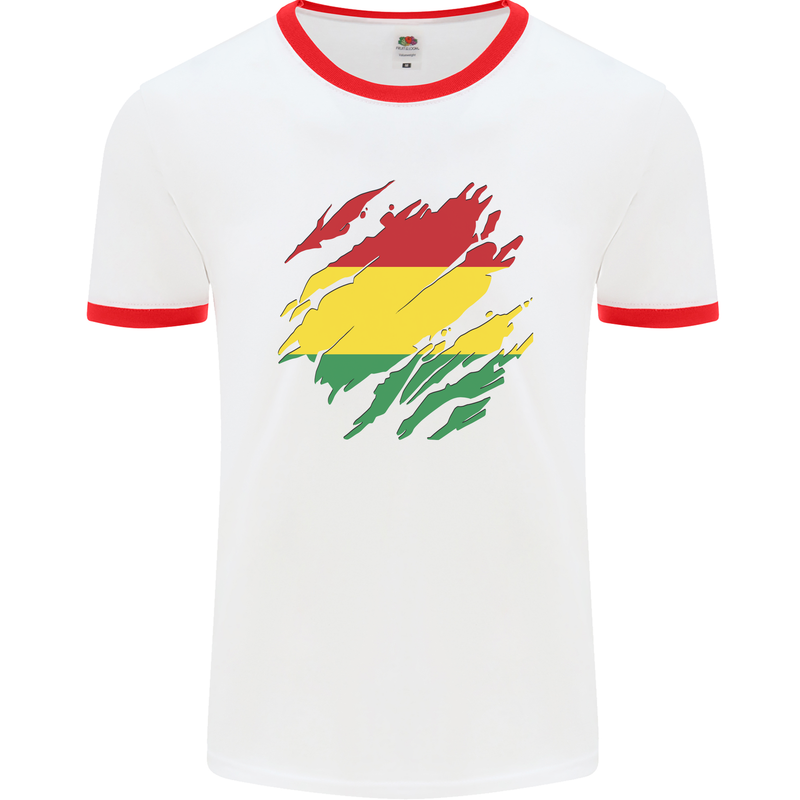 Torn Bolivia Flag Bolivian Day Football Mens Ringer T-Shirt White/Red
