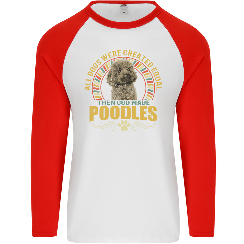 A Poodle Dog Mens L/S Baseball T-Shirt White/Red