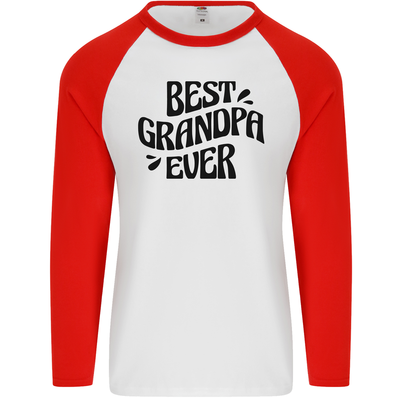 Grandparents Day Best Grandpa Ever Mens L/S Baseball T-Shirt White/Red