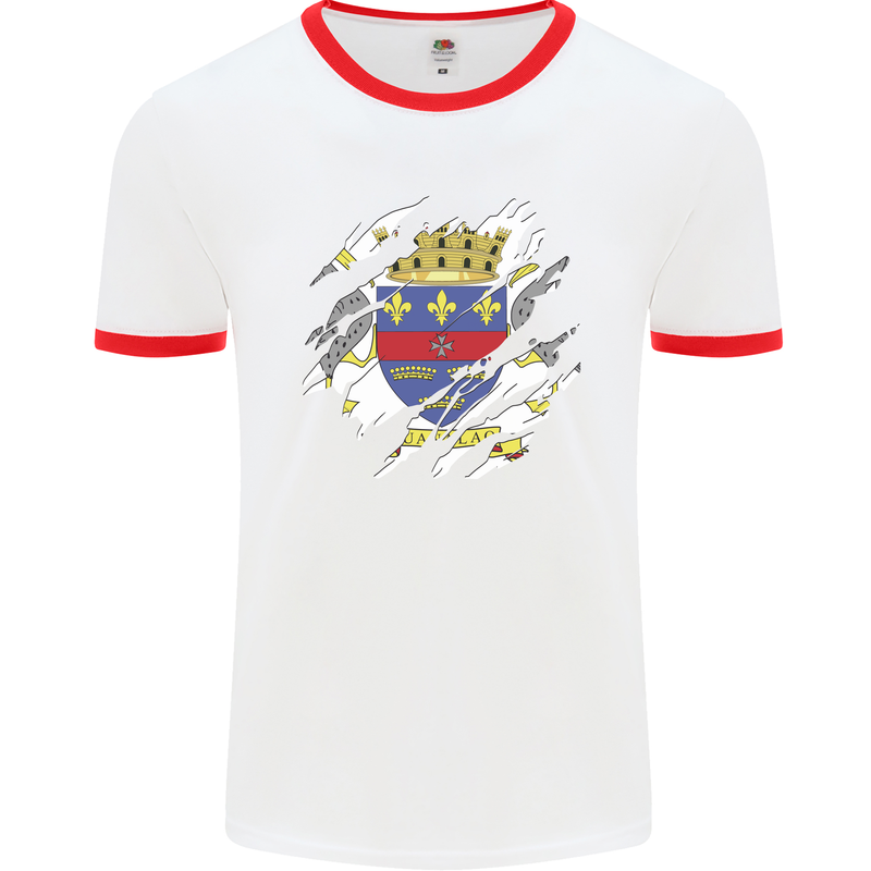 Torn Flag Saint Barthelemy Mens Ringer T-Shirt White/Red