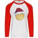 Christmas Bitcoin Wearing a Christmas Hat Crypto Mens L/S Baseball T-Shirt White/Red