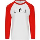 Paddleboarding ECG Paddleboard Pulse Mens L/S Baseball T-Shirt White/Red