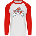 Santa Controller Video Games Gaming Joypad Xmas Mens L/S Baseball T-Shirt White/Red