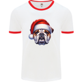 Christmas British Bulldog Xmas Dog Union Jack Mens Ringer T-Shirt White/Red